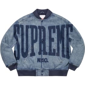 Supreme Washed Knockout Denim Varsity Jacket Washed Blue
