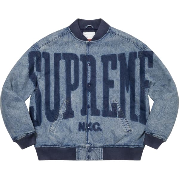 Supreme Washed Knockout Denim Varsity Jacket - Washed Blue (front)
