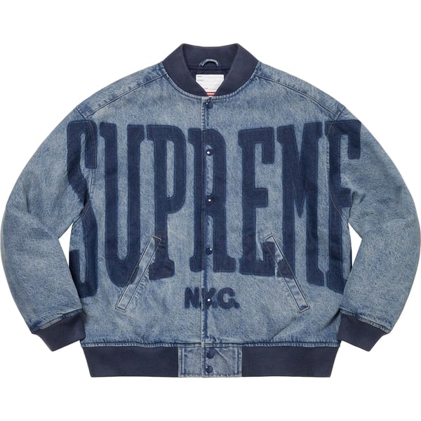 Supreme Washed Knockout Denim Varsity Jacket - Washed Blue (front)