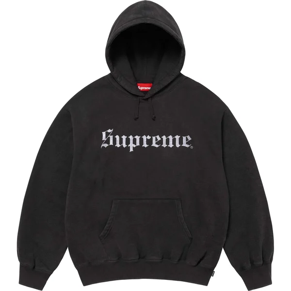 Supreme Washed Old English Hooded Sweatshirt - Black (front)