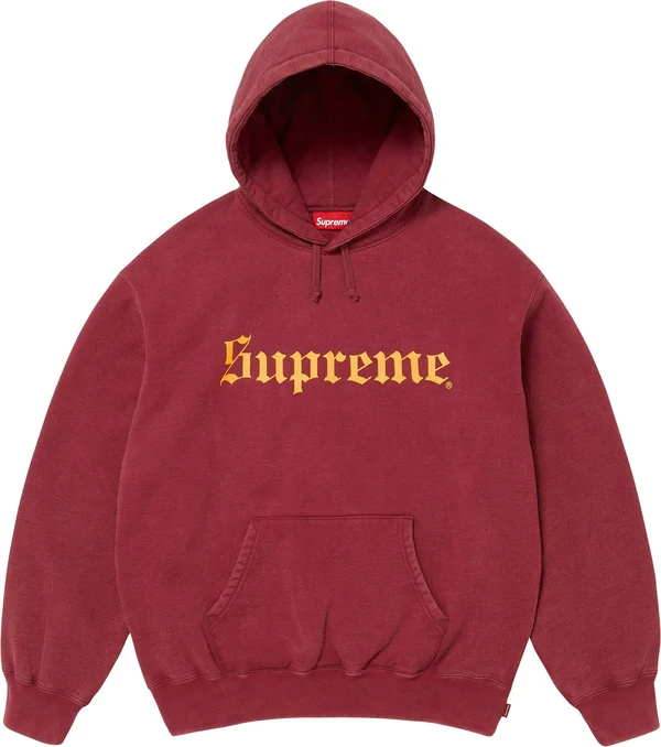 Supreme Washed Old English Hooded Sweatshirt - Cardinal (front)