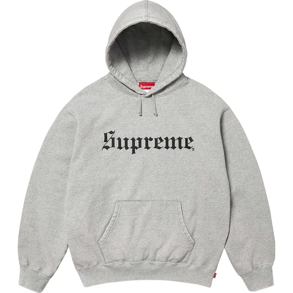 Supreme Washed Old English Hooded Sweatshirt - Heather Grey (front)