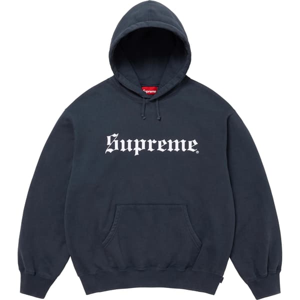 Supreme Washed Old English Hooded Sweatshirt - Navy (front)