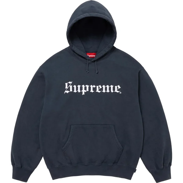 Supreme Washed Old English Hooded Sweatshirt - Navy (front)