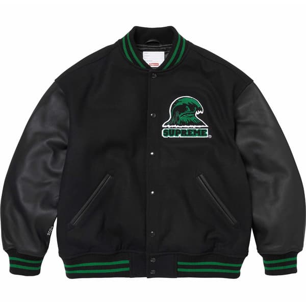 Supreme Wave Varsity Jacket - Black (front)