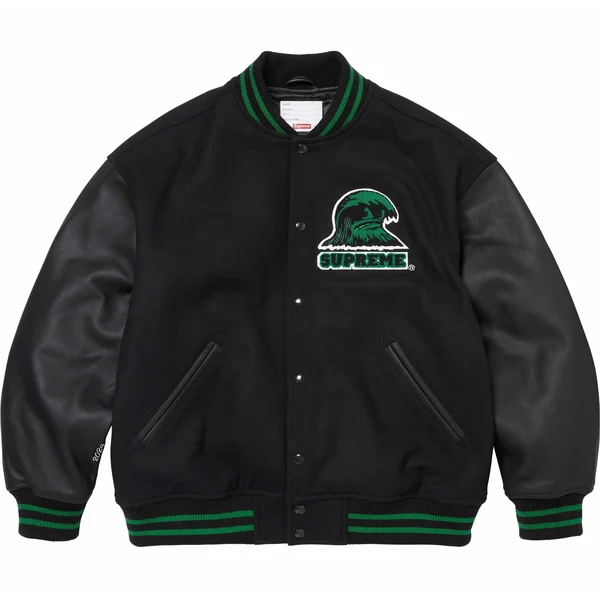 Supreme Wave Varsity Jacket - Black (front)