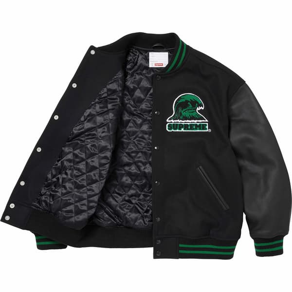 Supreme Wave Varsity Jacket - Black (front)