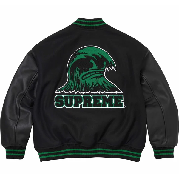 Supreme Wave Varsity Jacket - Black (front)