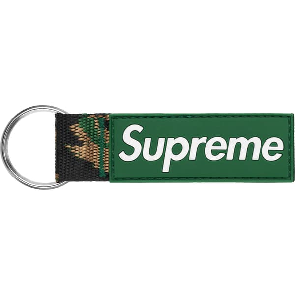 Supreme Webbing Keychain - Green Camo (front)