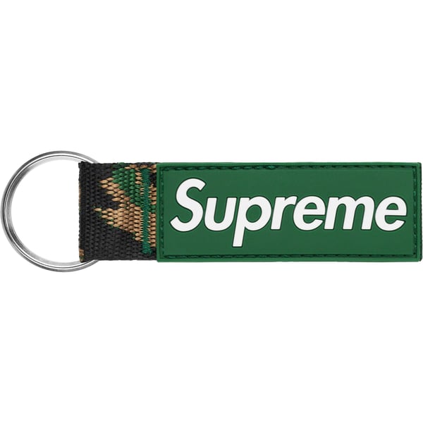 Supreme Webbing Keychain - Green Camo (front)