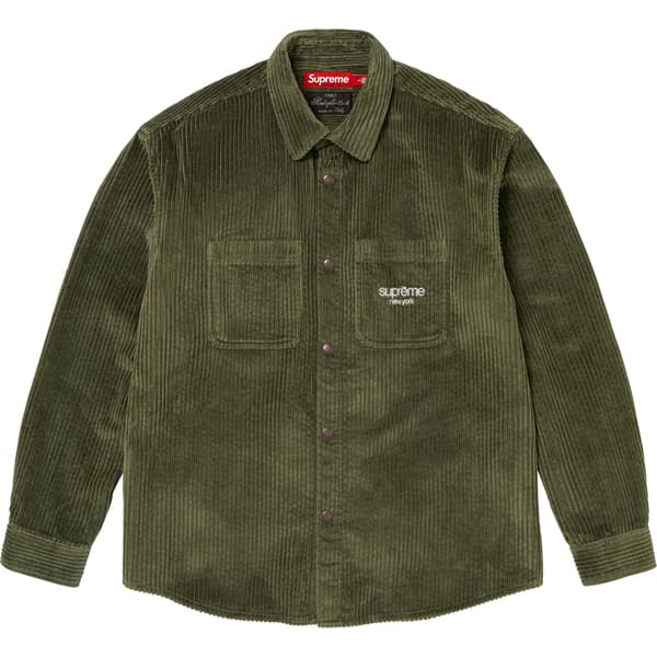 Supreme Wide Wale Corduroy Snap Shirt - Olive (front)