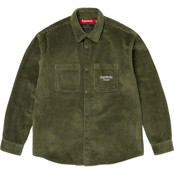 Supreme Wide Wale Corduroy Snap Shirt - Olive (front)