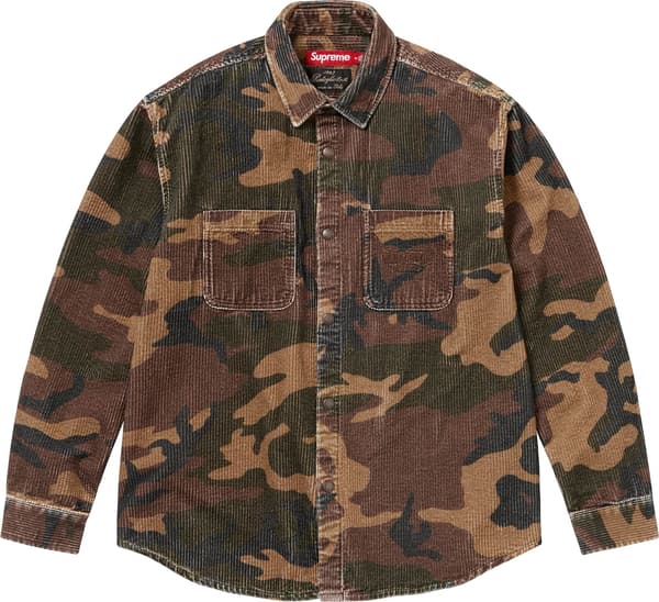 Supreme Wide Wale Corduroy Snap Shirt - Woodland Camo (front)
