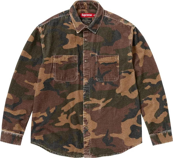 Supreme Wide Wale Corduroy Snap Shirt - Woodland Camo (front)