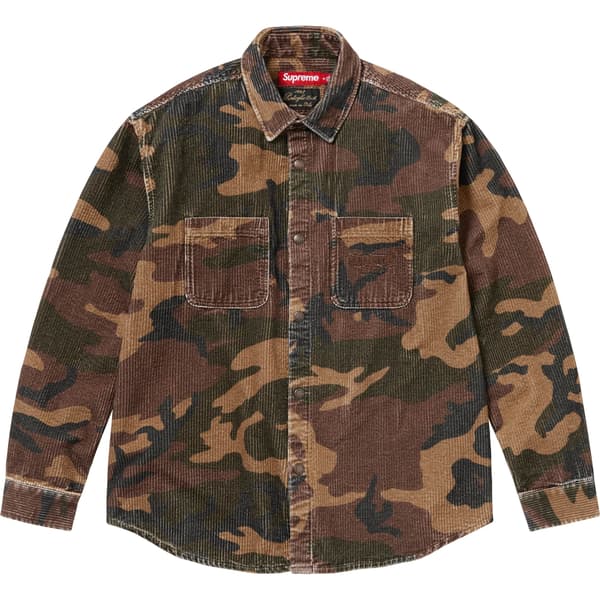 Supreme Wide Wale Corduroy Snap Shirt - Woodland Camo (front)
