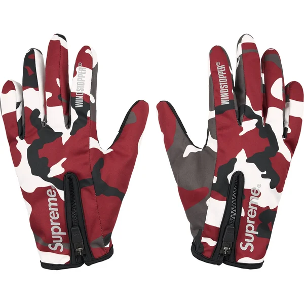 Supreme WINDSTOPPER Zip Gloves - Red Camo (front)