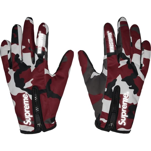 Supreme WINDSTOPPER Zip Gloves - Red Camo (front)