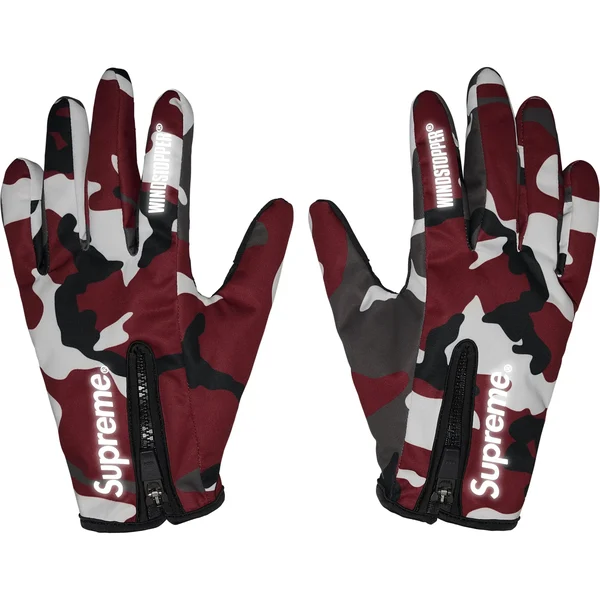 Supreme WINDSTOPPER Zip Gloves - Red Camo (front)