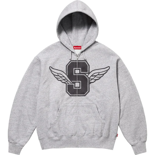 Supreme Wings Zip Up Hooded Sweatshirt - Heather Grey (front)
