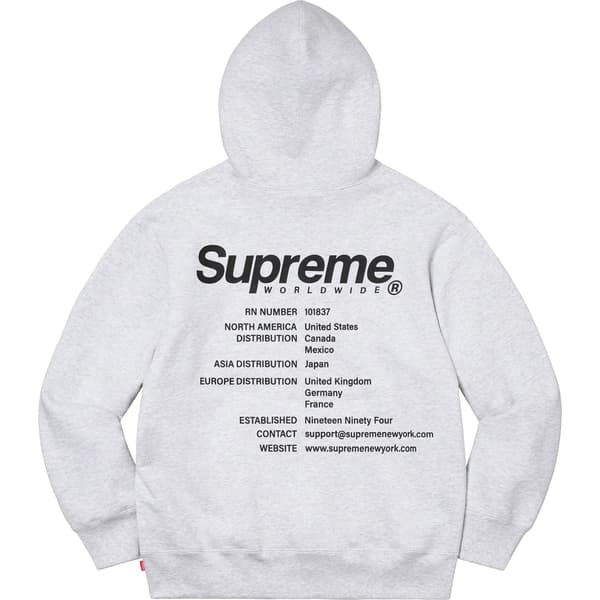 Supreme Worldwide Hooded Sweatshirt - Ash Grey (front)