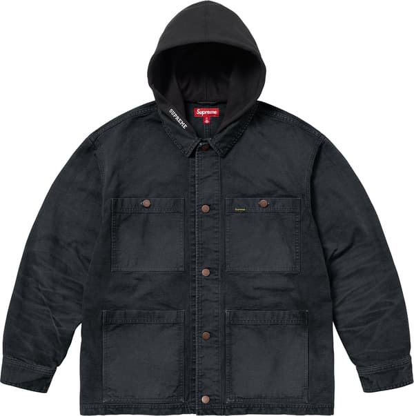 Supreme Worn Hooded Chore Coat - Black (front)