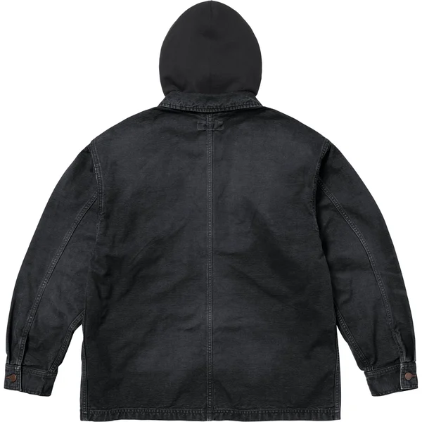 Supreme Worn Hooded Chore Coat - Black (front)