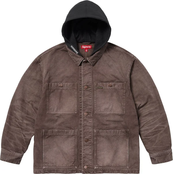 Supreme Worn Hooded Chore Coat - Brown (front)