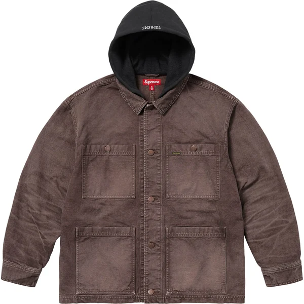 Supreme Worn Hooded Chore Coat - Brown (front)