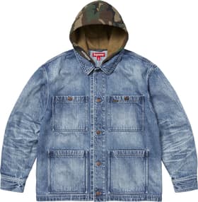 Supreme Worn Hooded Chore Coat Denim