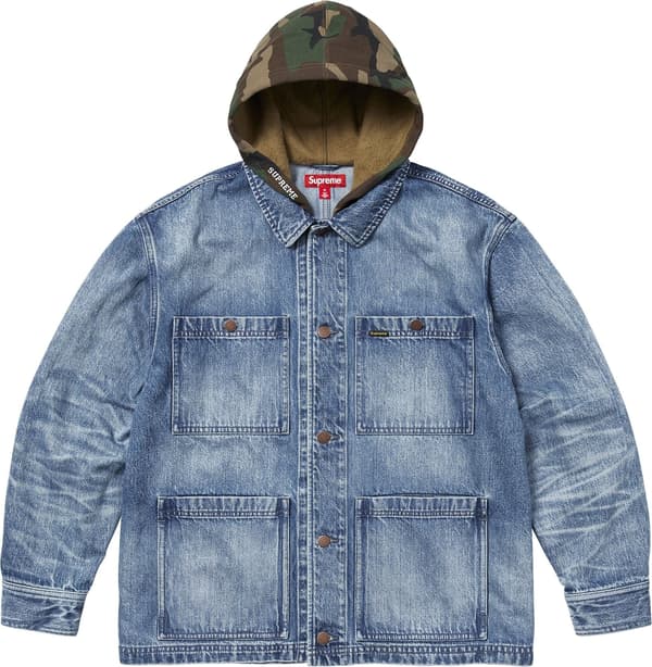Supreme Worn Hooded Chore Coat - Denim (front)