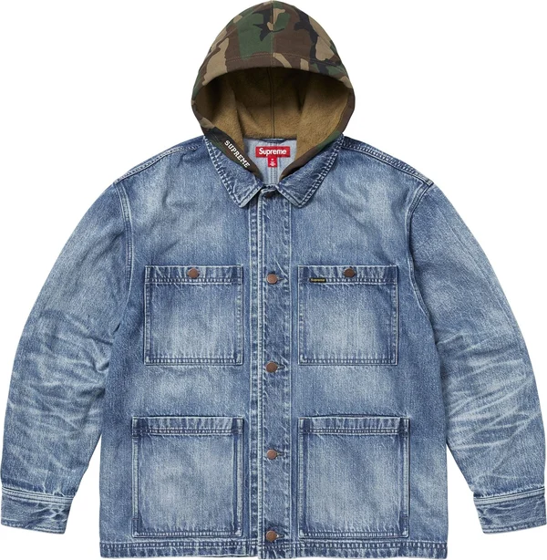 Supreme Worn Hooded Chore Coat - Denim (front)