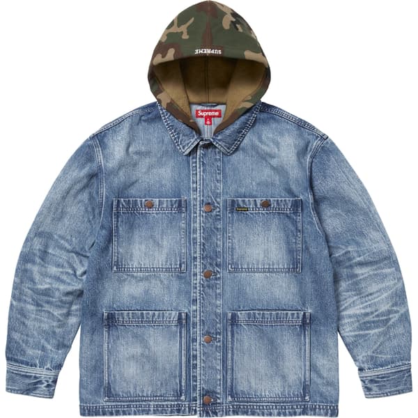 Supreme Worn Hooded Chore Coat - Denim (front)