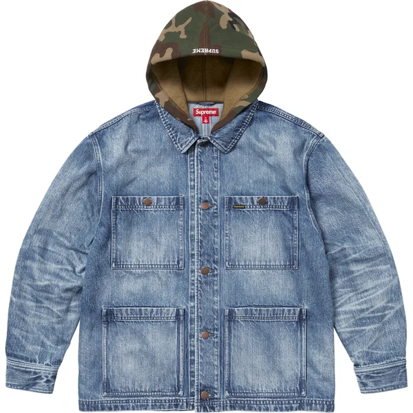 Supreme Worn Hooded Chore Coat - Denim (front)