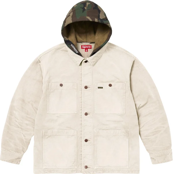 Supreme Worn Hooded Chore Coat - Natural (front)