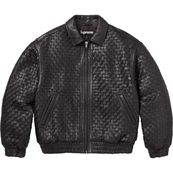 Supreme Woven Leather Varsity Jacket - Black (front)