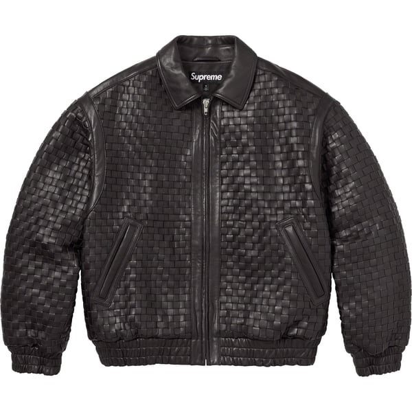 Supreme Woven Leather Varsity Jacket - Black (front)