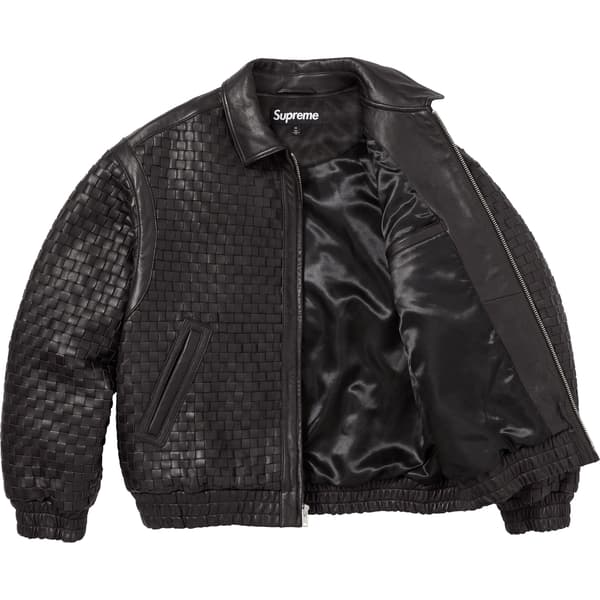 Supreme Woven Leather Varsity Jacket - Black (front)
