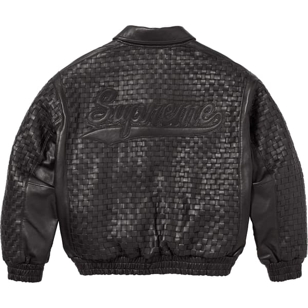 Supreme Woven Leather Varsity Jacket - Black (front)