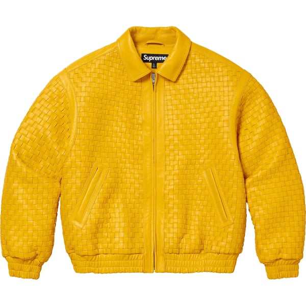 Supreme Woven Leather Varsity Jacket - Yellow (front)