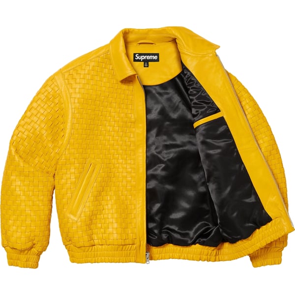 Supreme Woven Leather Varsity Jacket - Yellow (front)