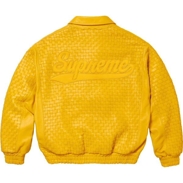 Supreme Woven Leather Varsity Jacket - Yellow (front)