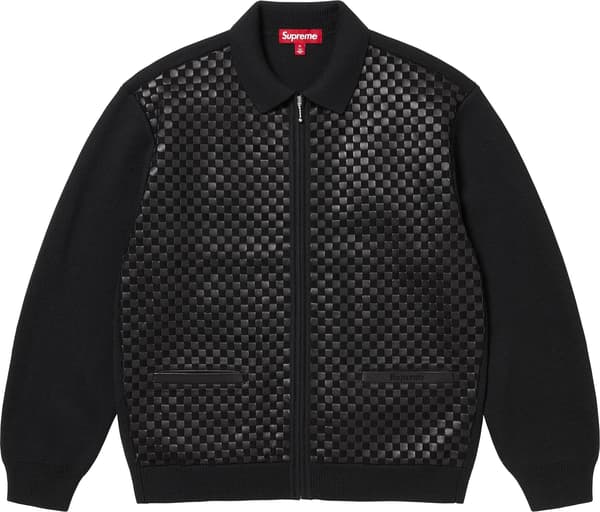 Supreme Woven Leather Zip Up Cardigan - Black (front)