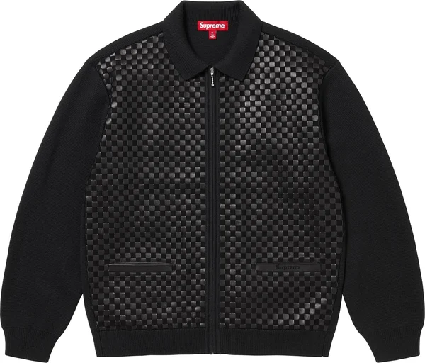 Supreme Woven Leather Zip Up Cardigan - Black (front)