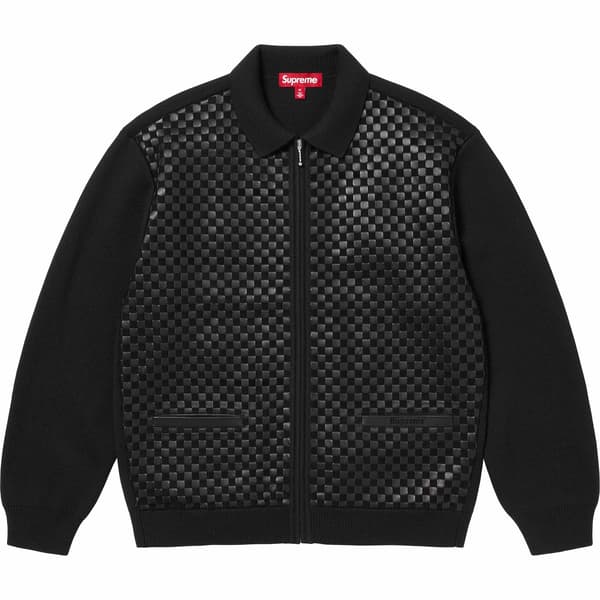 Supreme Woven Leather Zip Up Cardigan - Black (front)