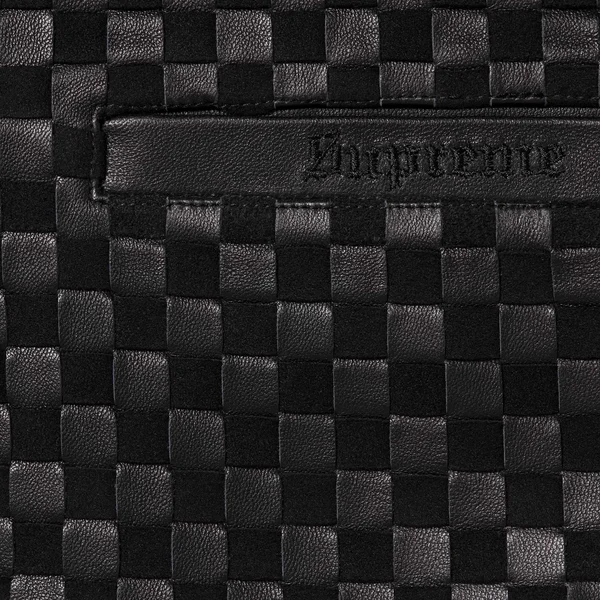 Supreme Woven Leather Zip Up Cardigan - Black (front)