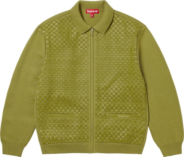 Supreme Woven Leather Zip Up Cardigan - Green (front)