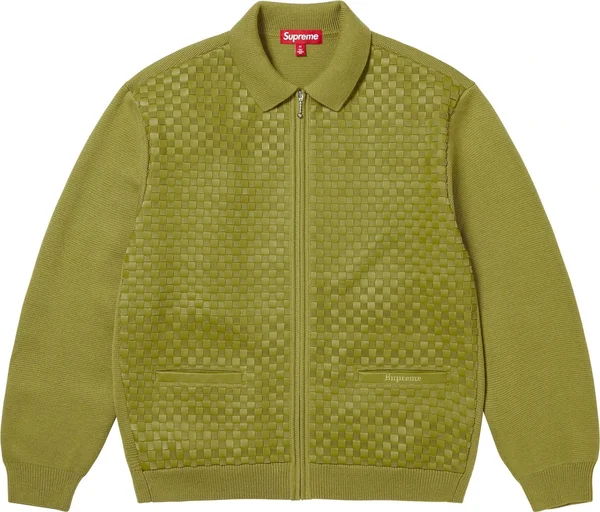 Supreme Woven Leather Zip Up Cardigan - Green (front)