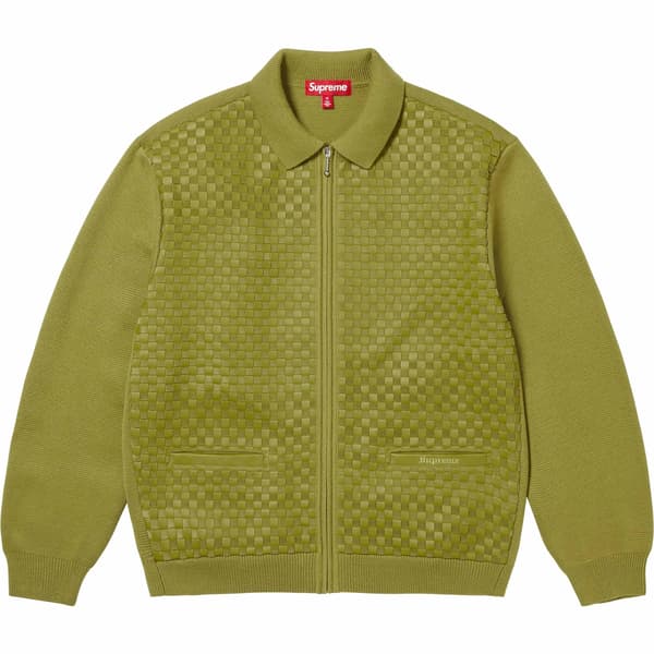 Supreme Woven Leather Zip Up Cardigan - Green (front)