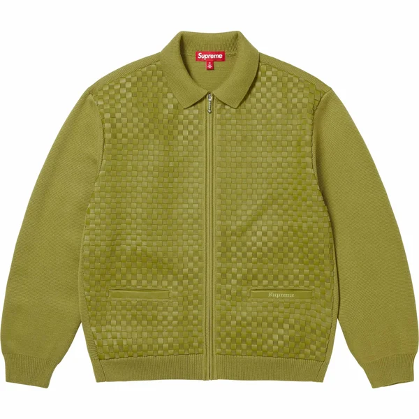 Supreme Woven Leather Zip Up Cardigan - Green (front)