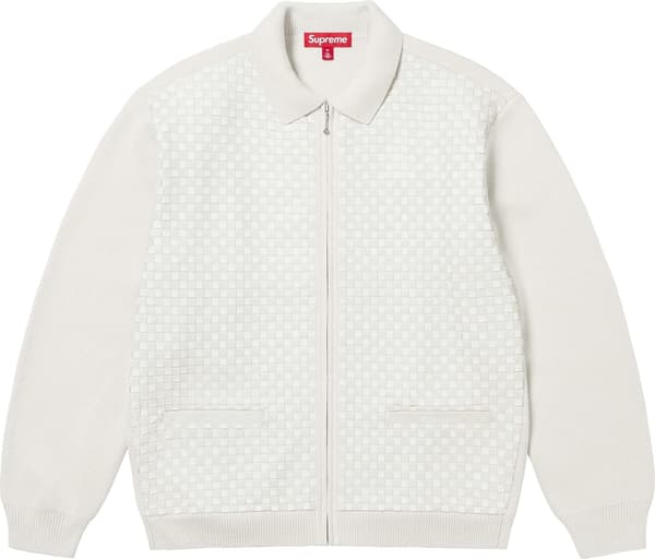 Supreme Woven Leather Zip Up Cardigan - White (front)